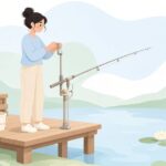 へら釣りで万力用ワッシャーを取り付ける様子をイメージしたイラスト