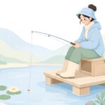へら釣りでエサボウルホルダーを使う様子をイメージしたイラスト