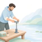 へら釣りで万力用ツメを交換する様子をイメージしたイラスト