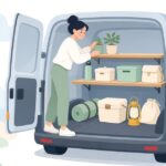 バンの荷室棚を取り付ける様子をイメージしたイラスト