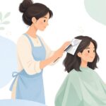ホイルワークコームでハイライト用に髪を分け取る美容師の様子をイメージしたイラスト
