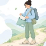 登山で携帯トイレ用の防臭袋を使う様子をイメージしたイラスト