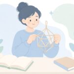 本を参考にヒンメリを作る様子をイメージしたイラスト
