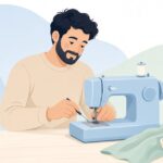 家庭用ミシンの針板を交換する様子をイメージしたイラスト