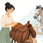 馬具をメンテナンスキットで手入れする様子をイメージしたイラスト