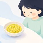 干し菊を使った和え物を食卓に並べる様子をイメージしたイラスト
