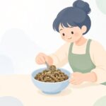 干しわらびを使った山菜料理を作る様子をイメージしたイラスト