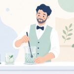 ミキシンググラスでカクテルを作る様子をイメージしたイラスト