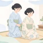 帯枕を使って着物の帯を結ぶ着付けの様子をイメージしたイラスト