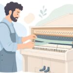 伸縮ポールブラシで浴室の天井を掃除する様子をイメージしたイラスト