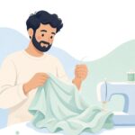 布にギャザーを寄せて縫う様子をイメージしたイラスト