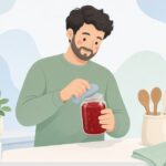 固いジャム瓶のふたを開ける様子をイメージしたイラスト