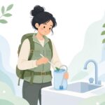 ハイドレーションチューブをブラシで洗浄する様子をイメージしたイラスト