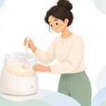 アイスクリームメーカーの撹拌パドルを取り付ける様子をイメージしたイラスト