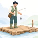 筏釣りで広角シンカーを使う様子をイメージしたイラスト