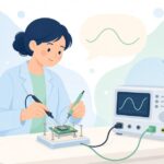 電子部品の特性を測定する様子をイメージしたイラスト
