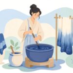 藍染めの染液を仕込む様子をイメージしたイラスト