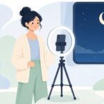 夜の室内撮影のライティングをイメージしたイラスト