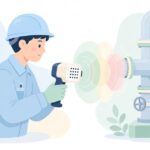 工場の配管を音響イメージャーで点検する様子をイメージしたイラスト