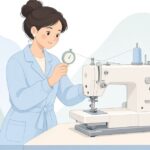 工業用ミシンの糸張力を測る様子をイメージしたイラスト