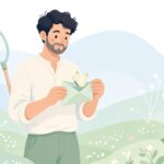昆虫採集で三角紙を使う様子をイメージしたイラスト