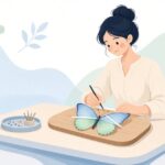 昆虫標本を展翅テープで整える様子をイメージしたイラスト