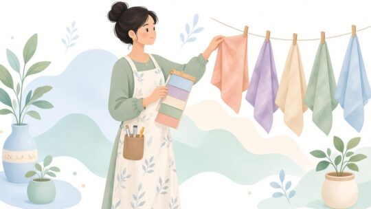 色見本の番号と染めた布の番号を照合して違う布だけ分ける