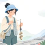 石鯛釣りで赤貝連刺し針にエサを付ける様子をイメージしたイラスト