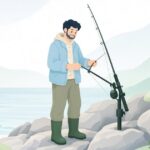 石鯛釣りでピトン補強ステーを取り付ける様子をイメージしたイラスト
