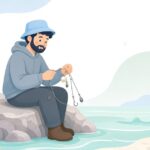 石鯛釣りで仕掛けにパール玉を通す様子をイメージしたイラスト