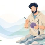 石鯛釣りでウニ通しを使ってエサを付ける様子をイメージしたイラスト