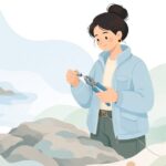 石鯛釣りでワイヤースリーブをかしめる様子をイメージしたイラスト