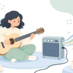 スピーカー兼アンプで曲の音を分けて楽しむ様子をイメージしたイラスト