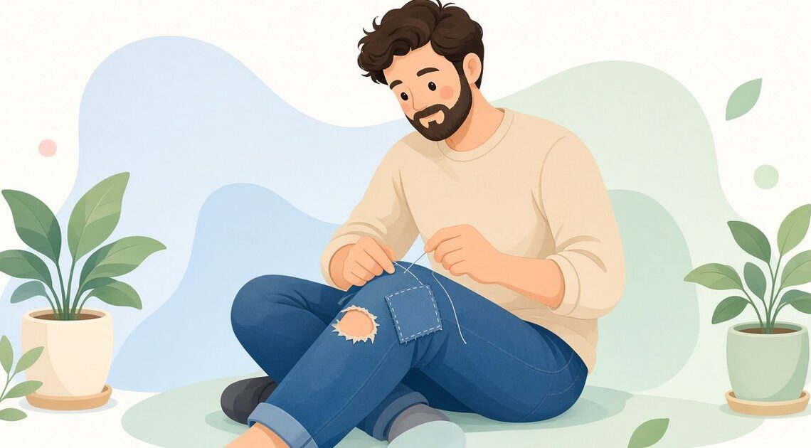 ジーンズの穴を当て布で補修する方法