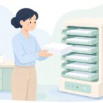 自動丁合機で書類をまとめる様子をイメージしたイラスト