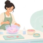 自作ワームに蓄光顔料を混ぜる様子をイメージしたイラスト