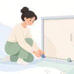 家具のスライド扉に戸車を取り付ける様子をイメージしたイラスト