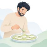 蚕に人工飼料を与える様子をイメージしたイラスト