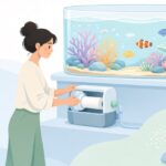 海水水槽のロールフィルターを交換する様子をイメージしたイラスト