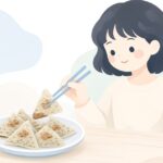 郷土料理のかっけを味わう様子をイメージしたイラスト