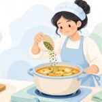 カスリメティをカレーに加える様子をイメージしたイラスト