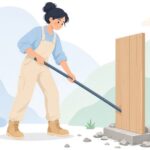 型枠バールで型枠を解体する型枠大工の様子をイメージしたイラスト