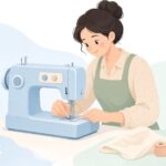 家庭用ミシンにボビンケースをセットする様子をイメージしたイラスト