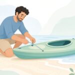 カヤックのデッキバンジーを交換する様子をイメージしたイラスト