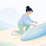 カヤックのキールに保護テープを貼る様子をイメージしたイラスト