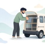 軽バンの荷室にパイプをクランプで固定する様子をイメージしたイラスト