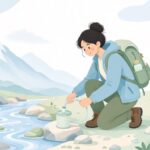 携帯浄水器にプレフィルターを付ける様子をイメージしたイラスト