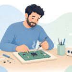低融点はんだで基板のチップを外す様子をイメージしたイラスト