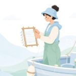 キンメ仕掛けを仕掛け枠に掛ける様子をイメージしたイラスト