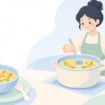 金針菜を使ったスープを作る様子をイメージしたイラスト